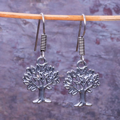 Tree Shaped Silver Polished Oxidised Danglers
