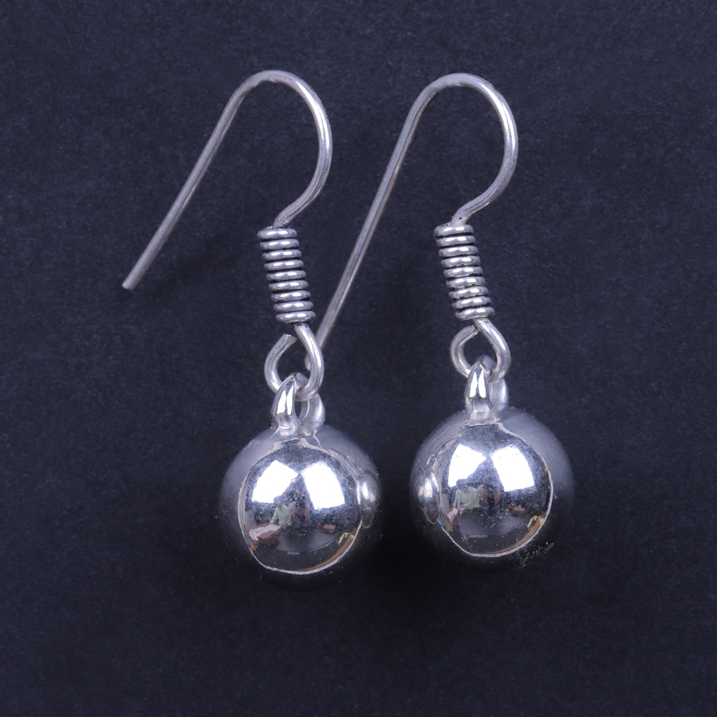Ball Shaped Silver Polished Oxidised Danglers
