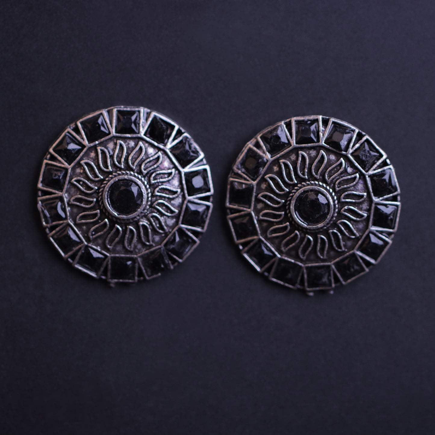 Black Stone Studded Beautiful Oxidised Stud Earrings