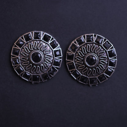 Black Stone Studded Beautiful Oxidised Stud Earrings