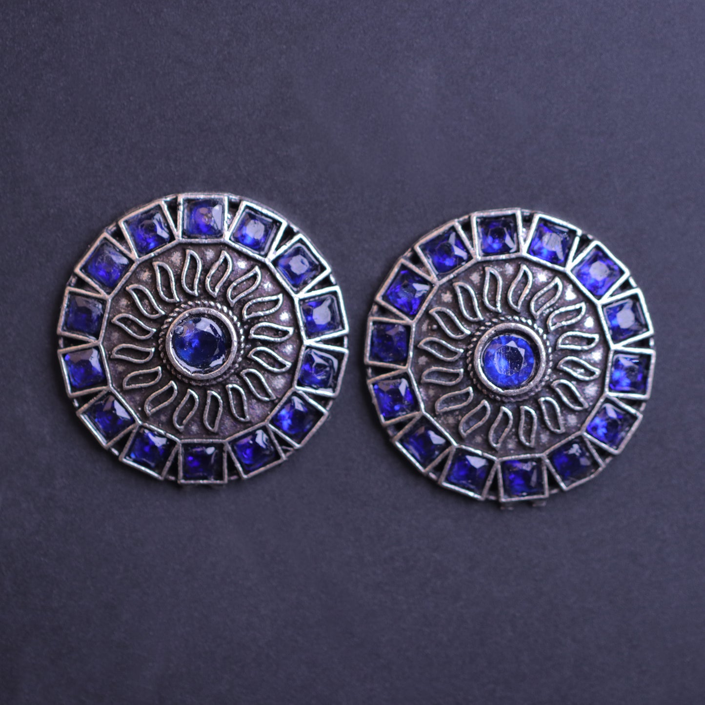 Blue Stone Studded Beautiful Oxidised Stud Earrings