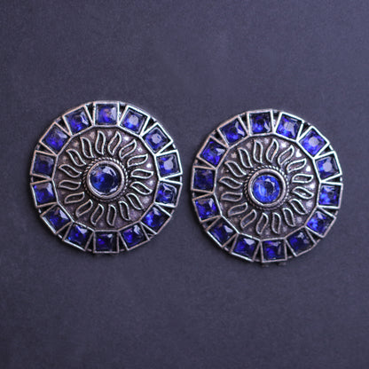 Blue Stone Studded Beautiful Oxidised Stud Earrings