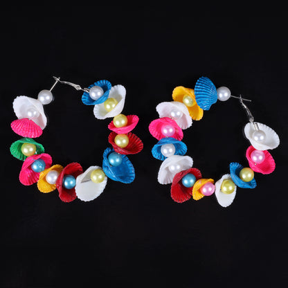 Multicolored Shell Hoop Earrings