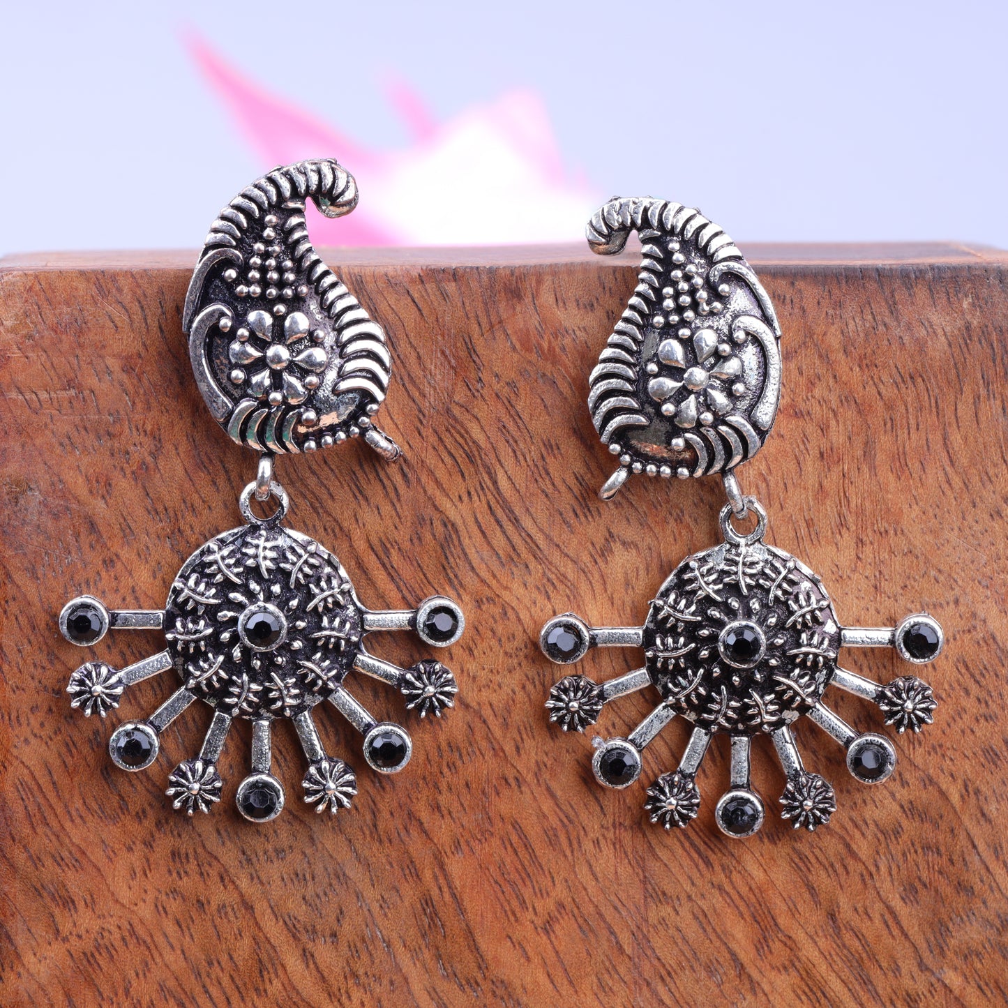 Black Stone Studded Statement Danglers