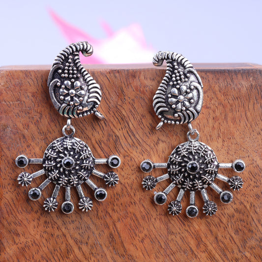 Black Stone Studded Statement Danglers