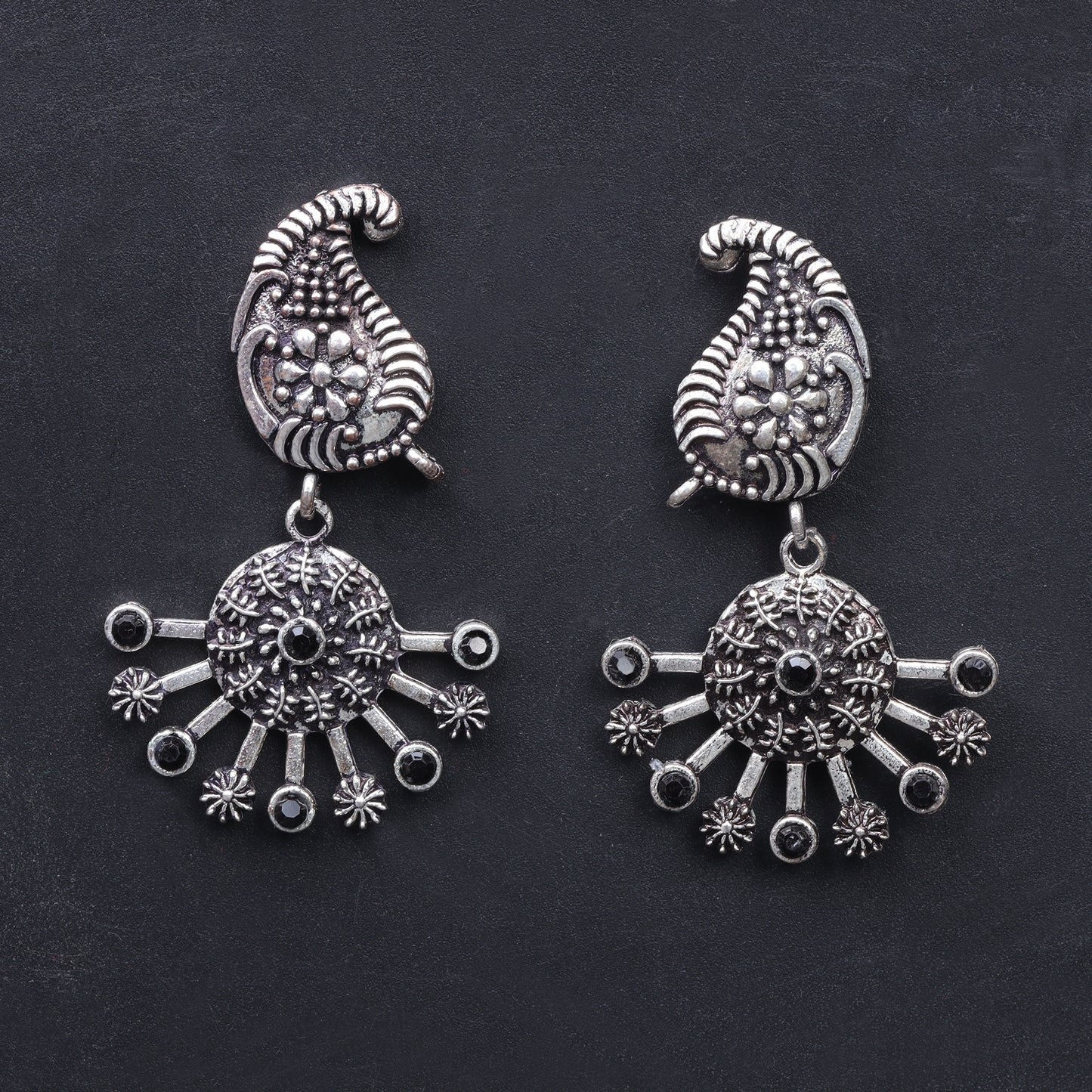 Black Stone Studded Statement Danglers
