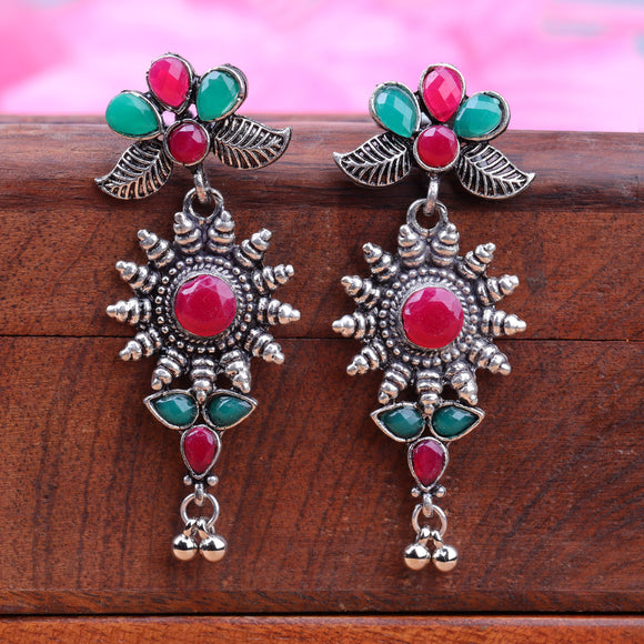 Multicolored Stone Studded Oxidised Earrings