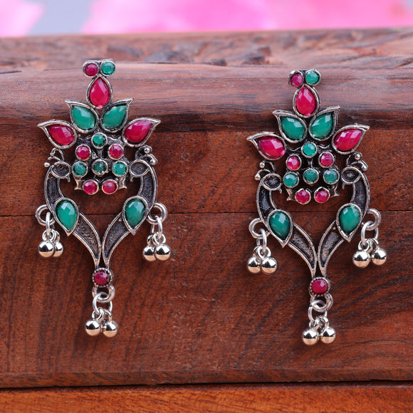 Multicolored Stone Studded Oxidised Dangler Earrings