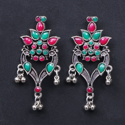 Multicolored Stone Studded Oxidised Dangler Earrings
