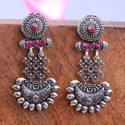 Red Stone Studded Rajwada Style Statement Danglers