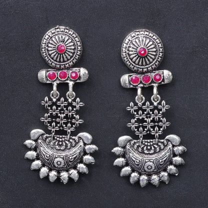 Red Stone Studded Rajwada Style Statement Danglers