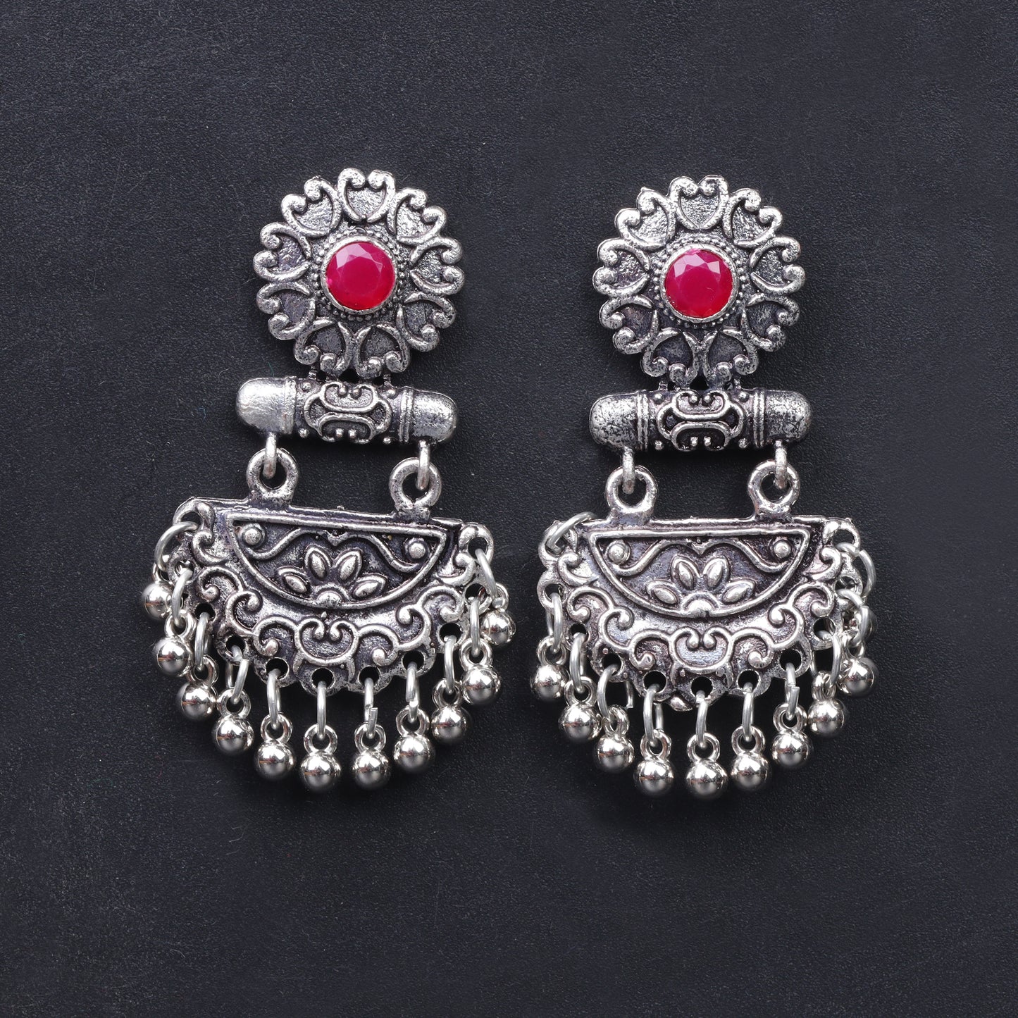 Red Stone Studded Rajwada Style Statement Danglers