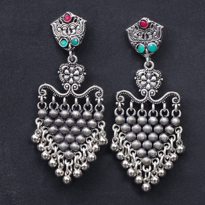 Multicolored Stone Studded Intricate Oxidised Dangler Earrings