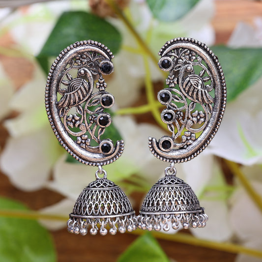 Black Stone Studded Statement Dangler Earrings