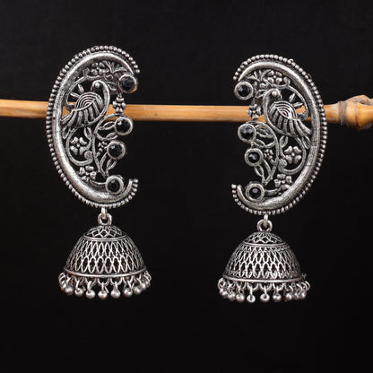 Black Stone Studded Statement Dangler Earrings