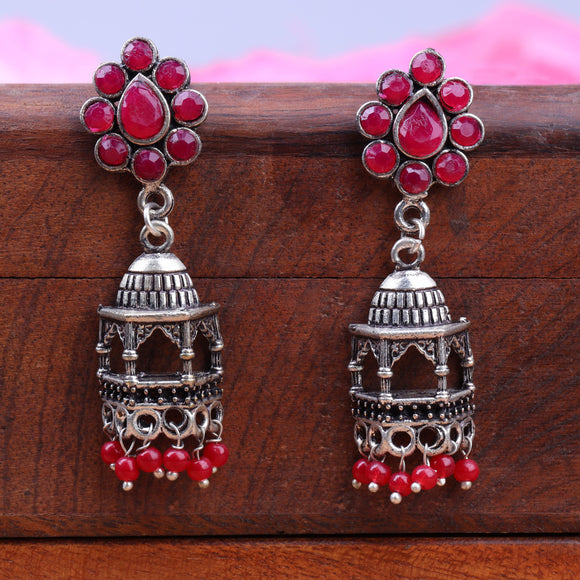 Red Stone Studded Jhorokha Earrings