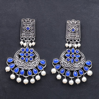 Blue Stone Studded Statement Dangler Earrings