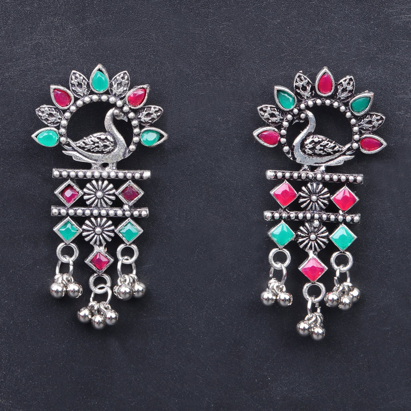 Multicolored Stone Studded Peacock Motif Light Earrings