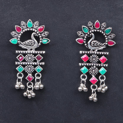 Multicolored Stone Studded Peacock Motif Light Earrings