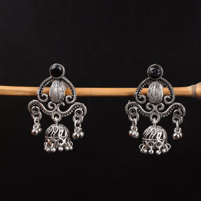 Black Stone Studded Intricate Jhumki Earrings