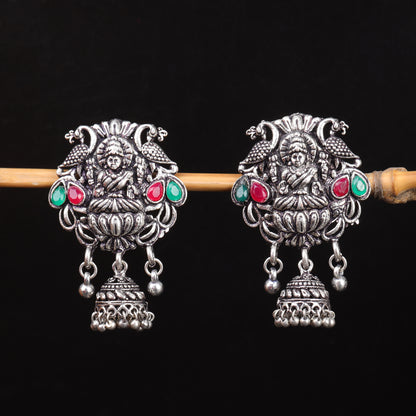 Multicolored Stone Studded Laxmi Motif Earrings