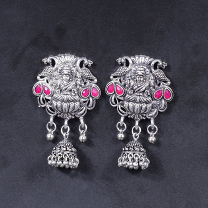Red Stone Studded Laxmi Motif Earrings