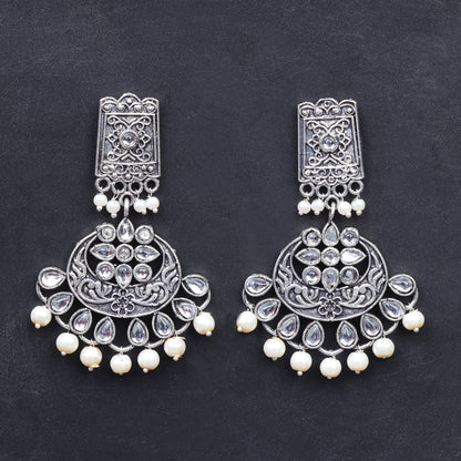 White Stone Studded Statement Dangler Earrings
