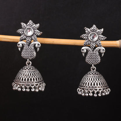 White Stone Studded Intricate Danglers With Hanging Jhumki