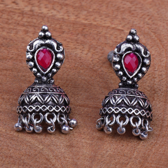 Red Stone Studded Beautiful Oxidised Earrings