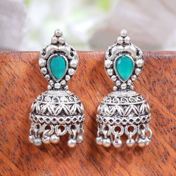 Green Stone Studded Beautiful Oxidised Earrings