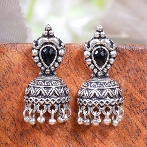 Black Stone Studded Beautiful Oxidised Earrings