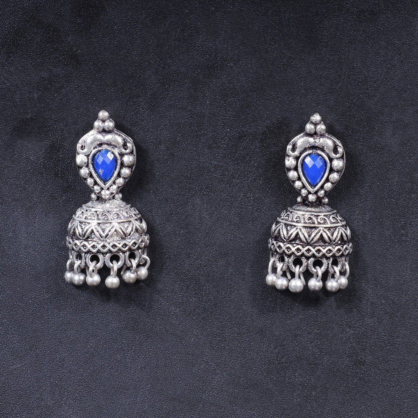 Blue Stone Studded Beautiful Oxidised Earrings