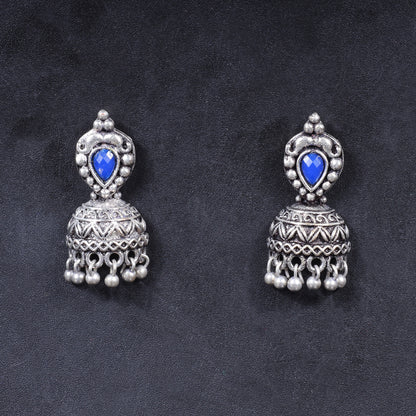 Blue Stone Studded Beautiful Oxidised Earrings