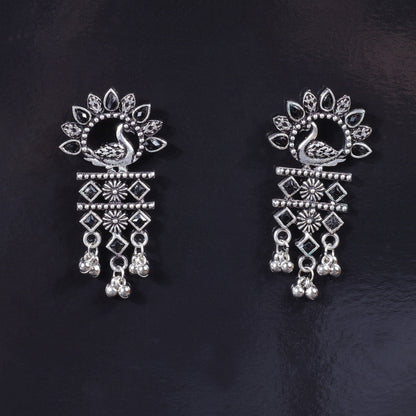 Black Stone Studded Peacock Motif Light Earrings
