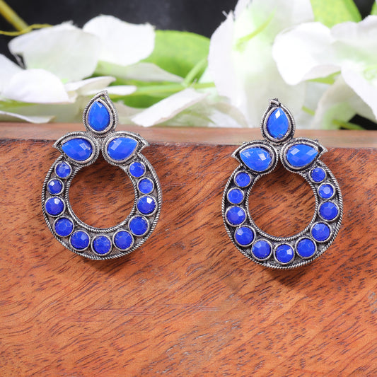 Blue Stone Studded Circular Stud Earrings