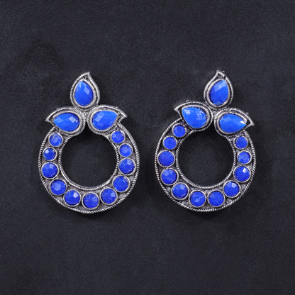 Blue Stone Studded Circular Stud Earrings