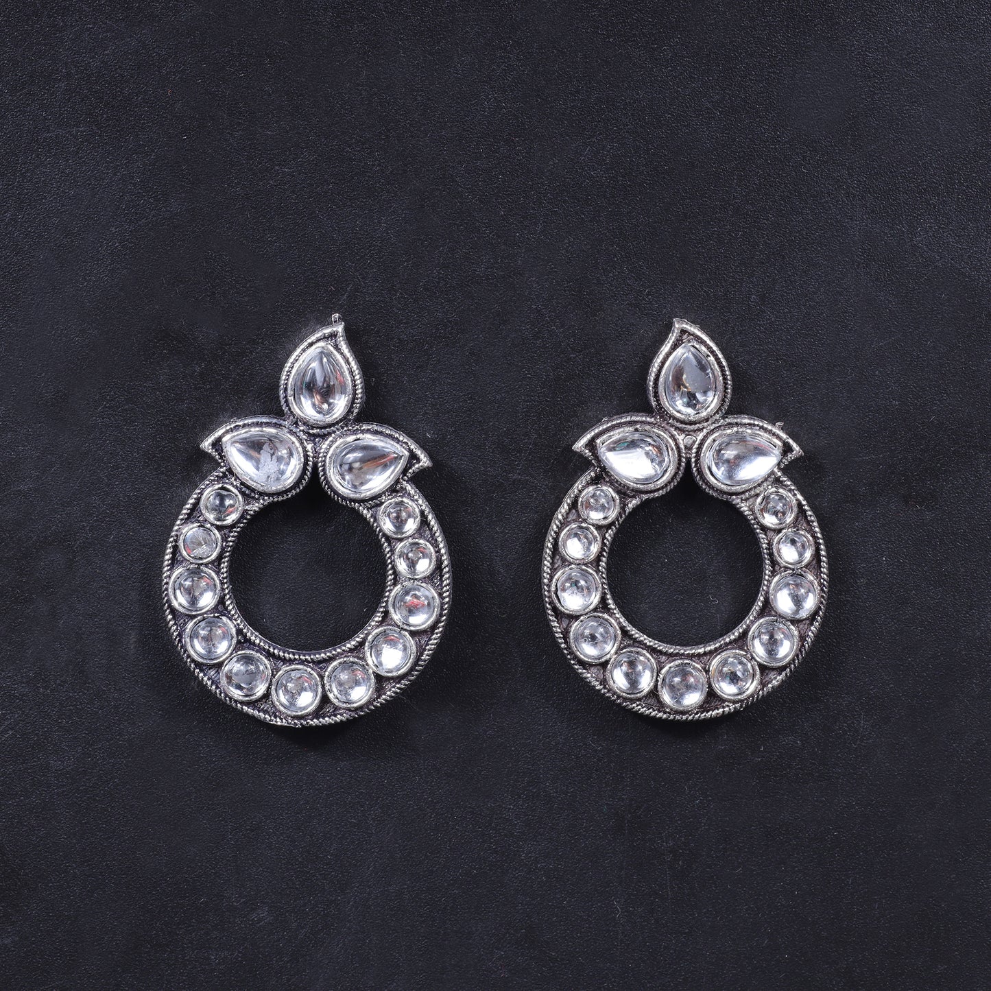 White Stone Studded Circular Stud Earrings
