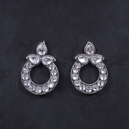 White Stone Studded Circular Stud Earrings
