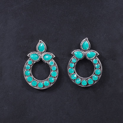 Green Stone Studded Circular Stud Earrings