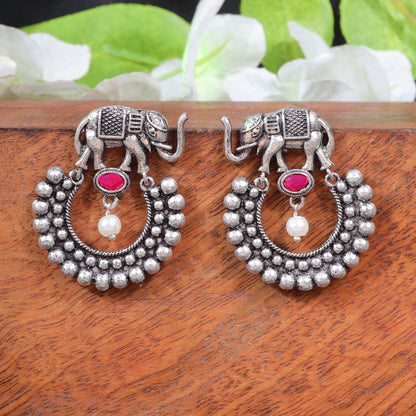 Red Stone Studded Elephant Earrings