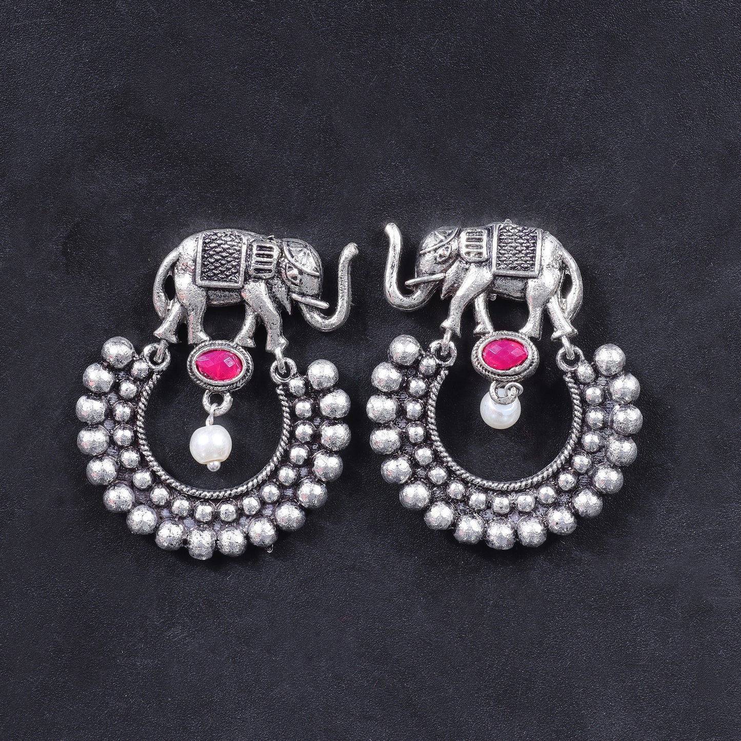 Red Stone Studded Elephant Earrings