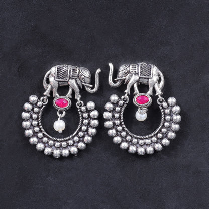 Red Stone Studded Elephant Earrings
