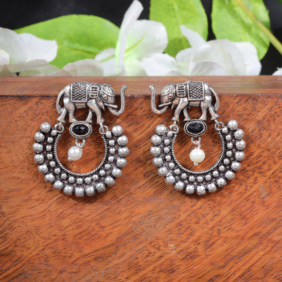 Black Stone Studded Elephant Earrings
