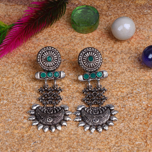 Green Stone Studded Rajwada Style Statement Danglers