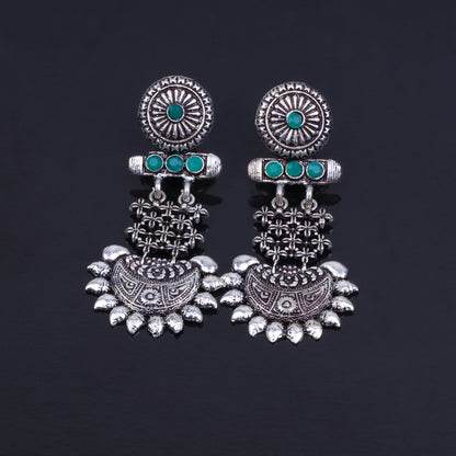 Green Stone Studded Rajwada Style Statement Danglers