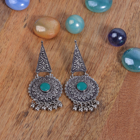 Green Stone Studded Oxidised Earrings