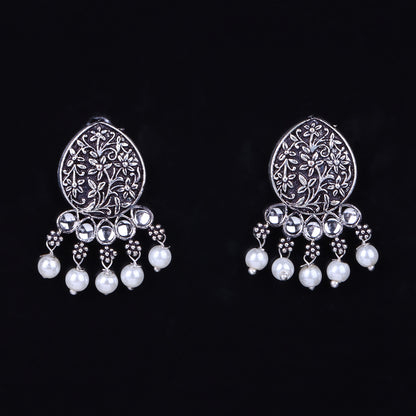 White Stone Studded Elegant Oxidised Stud Earrings