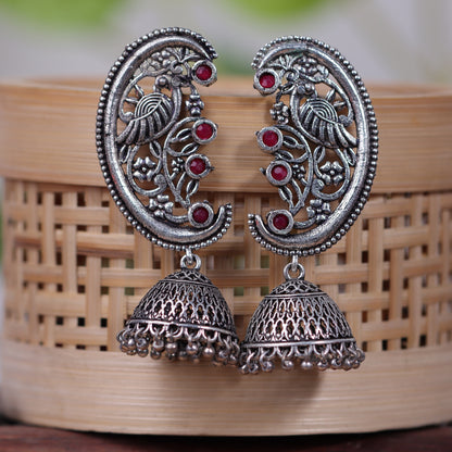 Red Stone Studded Statement Dangler Earrings