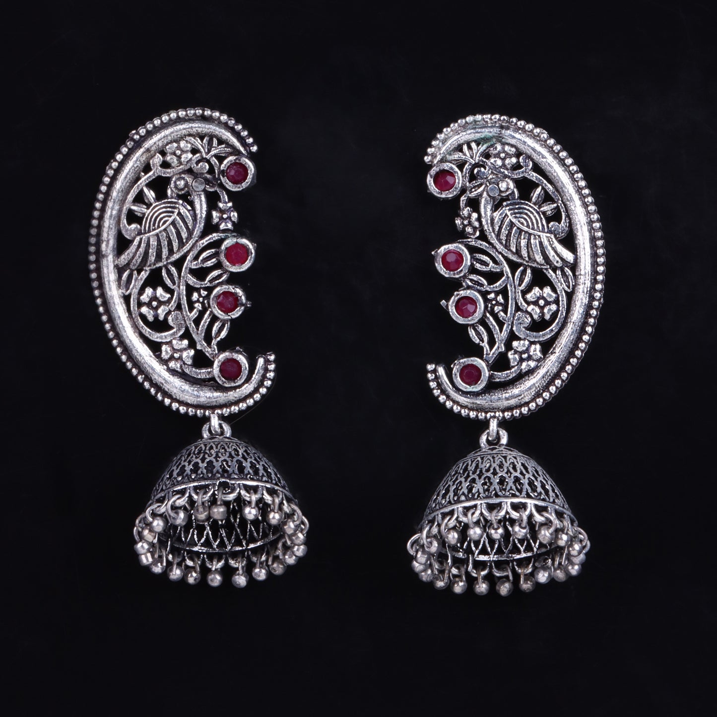 Red Stone Studded Statement Dangler Earrings