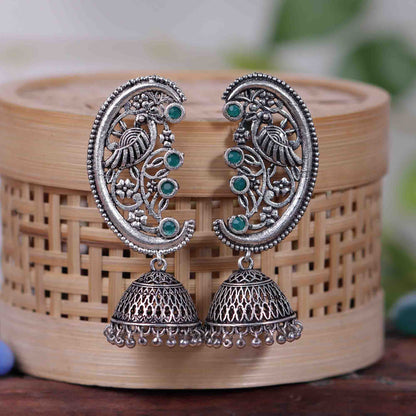Green Stone Studded Statement Dangler Earrings